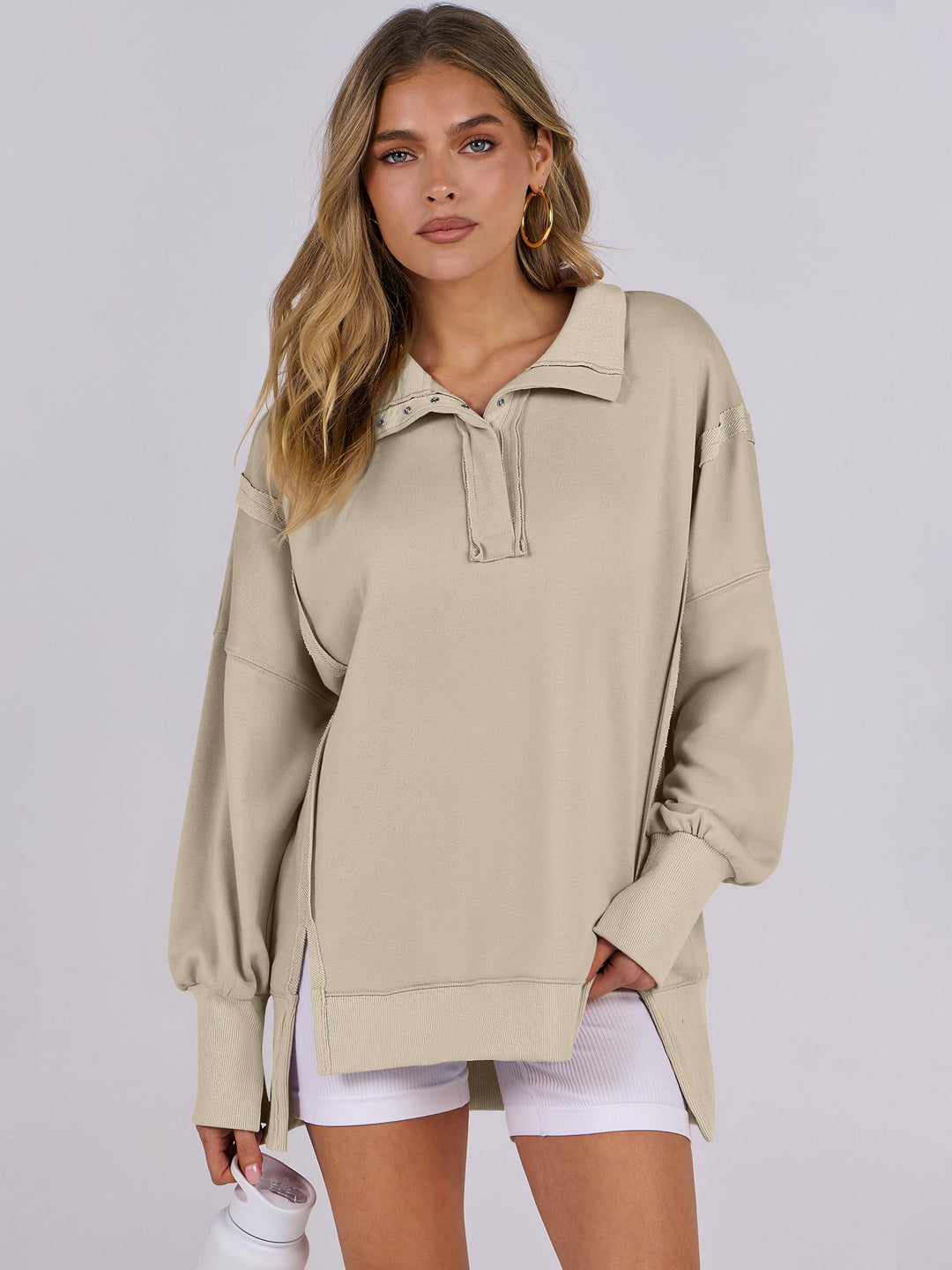 ANRABESS Women's Sweatshirts Oversized Casual Loose Button Up Henley Pullover Top High Low Split 2026 Fall Fashion Outfits