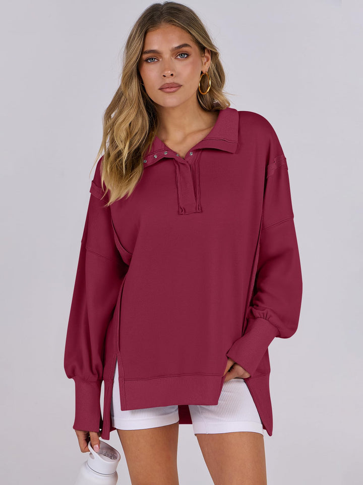 ANRABESS Women's Sweatshirts Oversized Casual Loose Button Up Henley Pullover Top High Low Split 2026 Fall Fashion Outfits