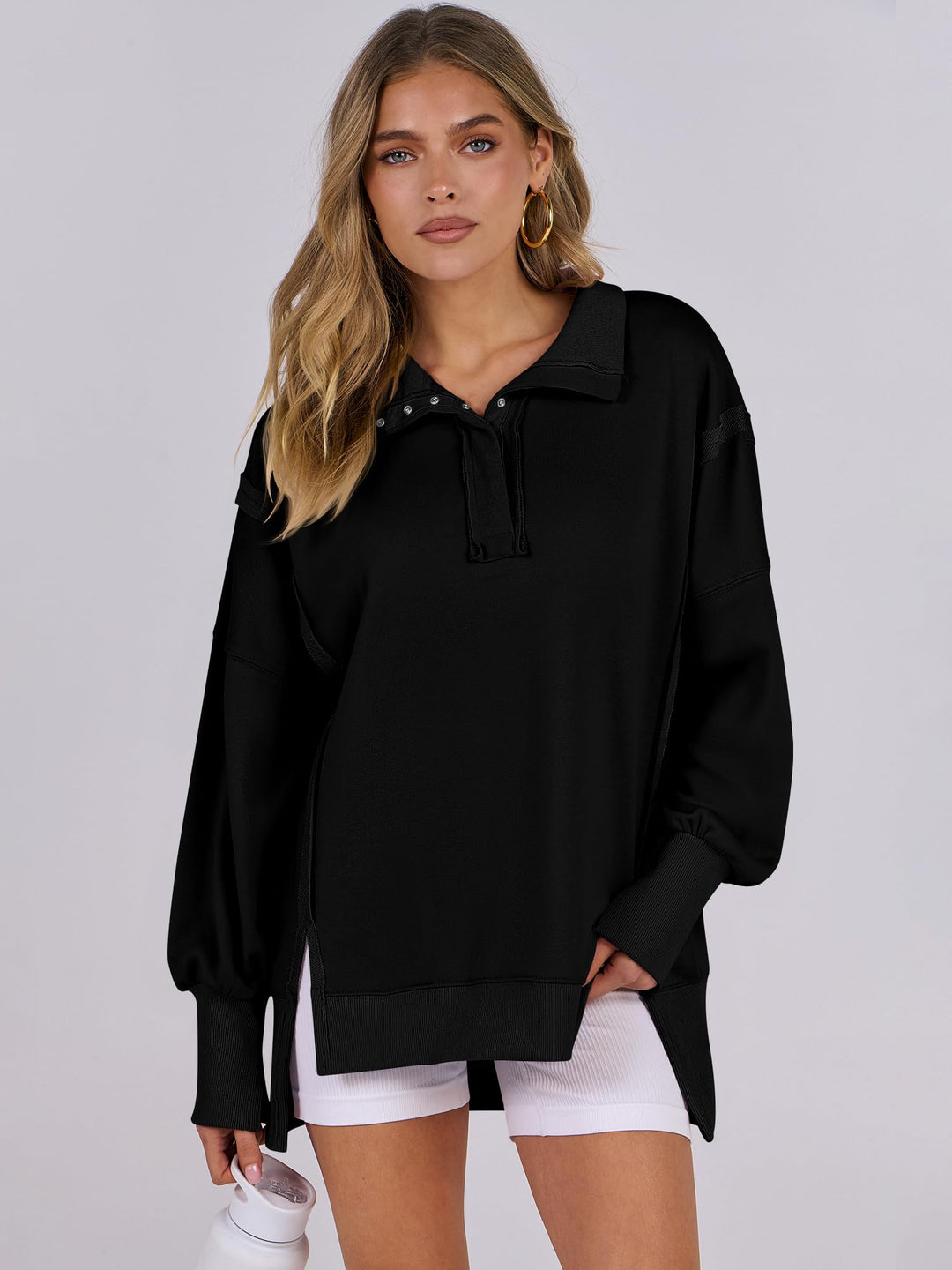 ANRABESS Women's Sweatshirts Oversized Casual Loose Button Up Henley Pullover Top High Low Split 2026 Fall Fashion Outfits