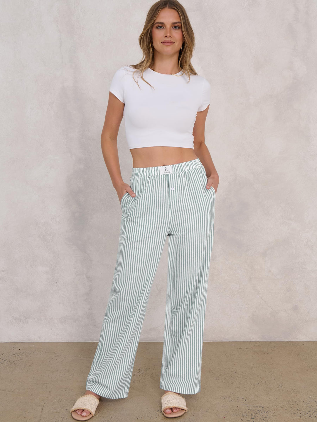 ANRABESS Womens Gingham Striped Boxer Pants | Wide Leg Elastic Waist with Pockets, Lounge Pajama Bottoms Home Daily Wear, Lightweight Breathable, Casual Summer Fall