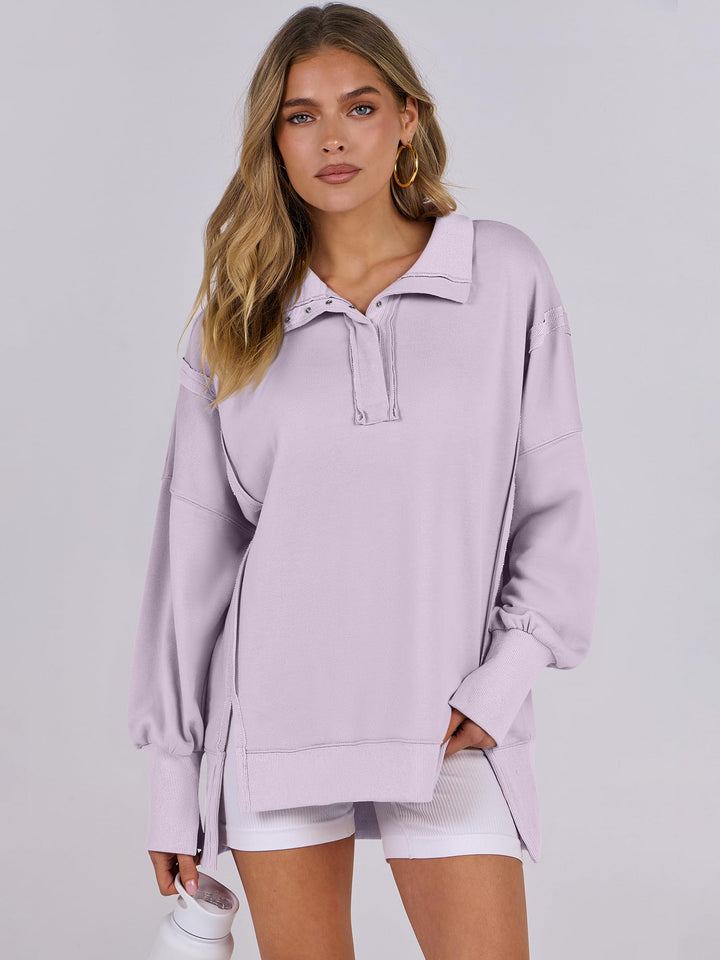 ANRABESS Women's Sweatshirts Oversized Casual Loose Button Up Henley Pullover Top High Low Split 2026 Fall Fashion Outfits