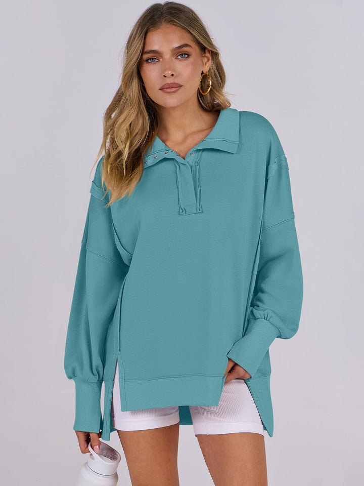 ANRABESS Women's Sweatshirts Oversized Casual Loose Button Up Henley Pullover Top High Low Split 2026 Fall Fashion Outfits