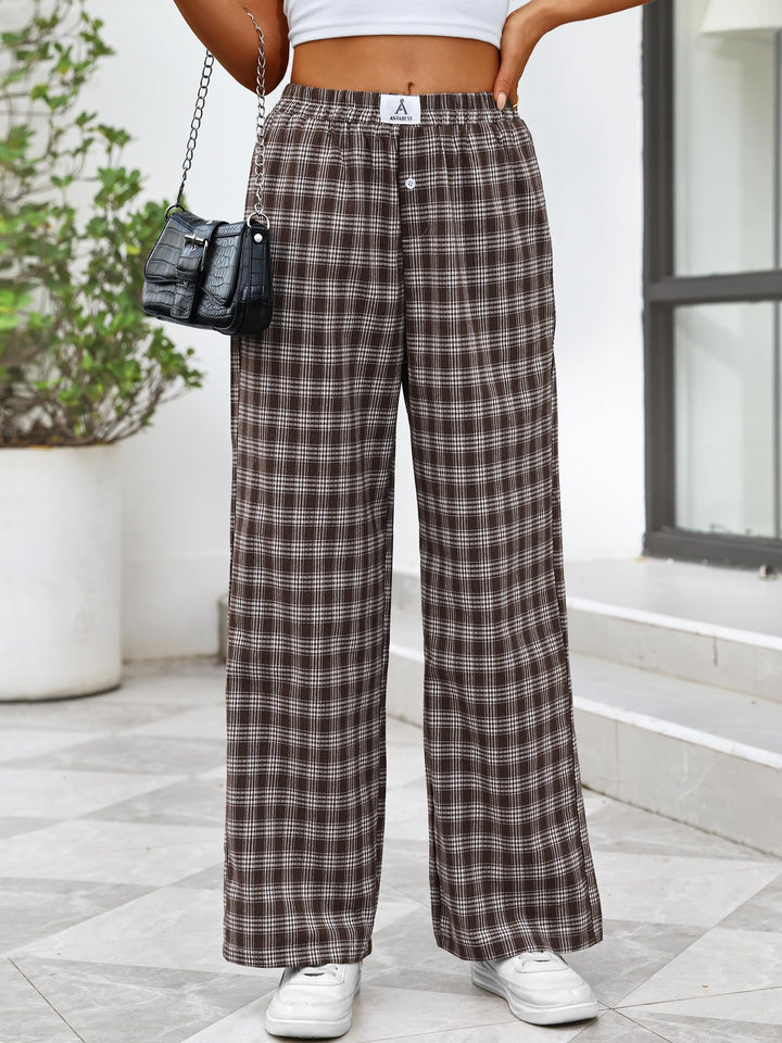 ANRABESS Womens Gingham Striped Boxer Pants | Wide Leg Elastic Waist with Pockets, Lounge Pajama Bottoms Home Daily Wear, Lightweight Breathable, Casual Summer Fall