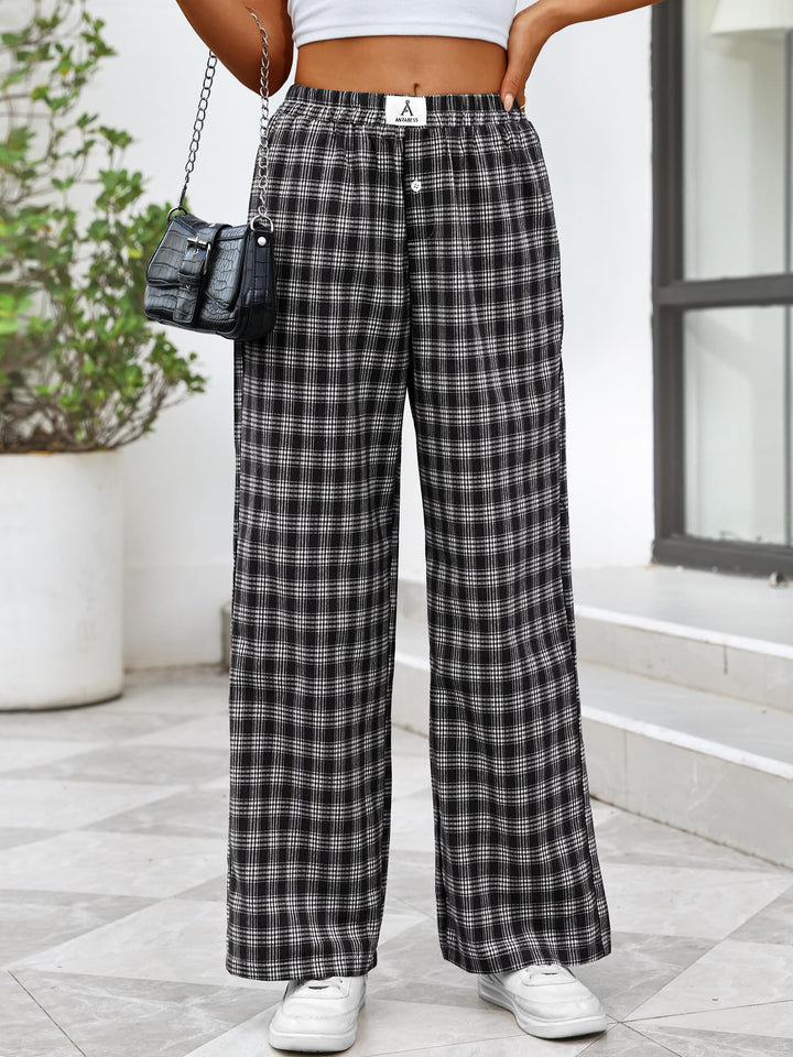 ANRABESS Womens Gingham Striped Boxer Pants | Wide Leg Elastic Waist with Pockets, Lounge Pajama Bottoms Home Daily Wear, Lightweight Breathable, Casual Summer Fall