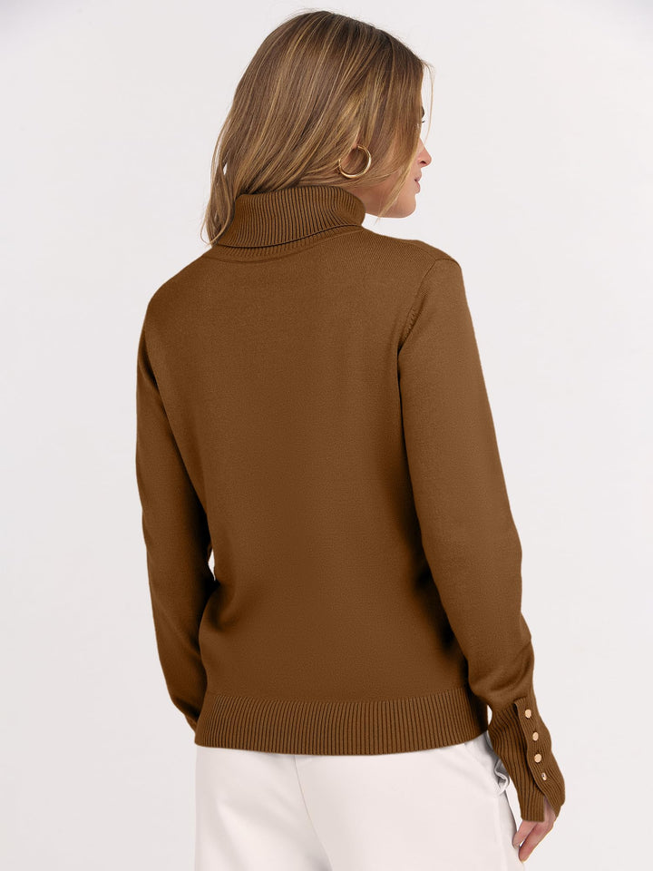 ANRABESS Turtleneck Sweaters for Women Long Sleeve Tops | 2026 Fall Winter Fashion Clothes, Office Work Daily Wear Dressy Casual Outfits, Soft Knitted Ribbed Button-Cuff Pullover Top