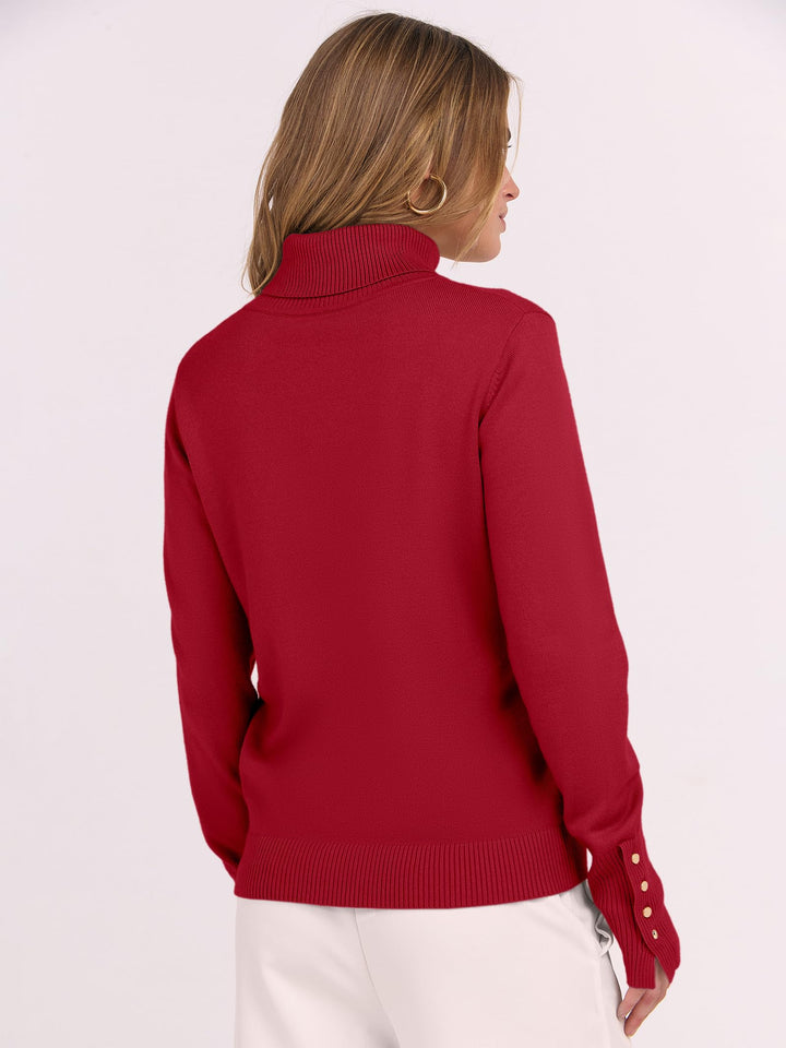 ANRABESS Turtleneck Sweaters for Women Long Sleeve Tops | 2026 Fall Winter Fashion Clothes, Office Work Daily Wear Dressy Casual Outfits, Soft Knitted Ribbed Button-Cuff Pullover Top