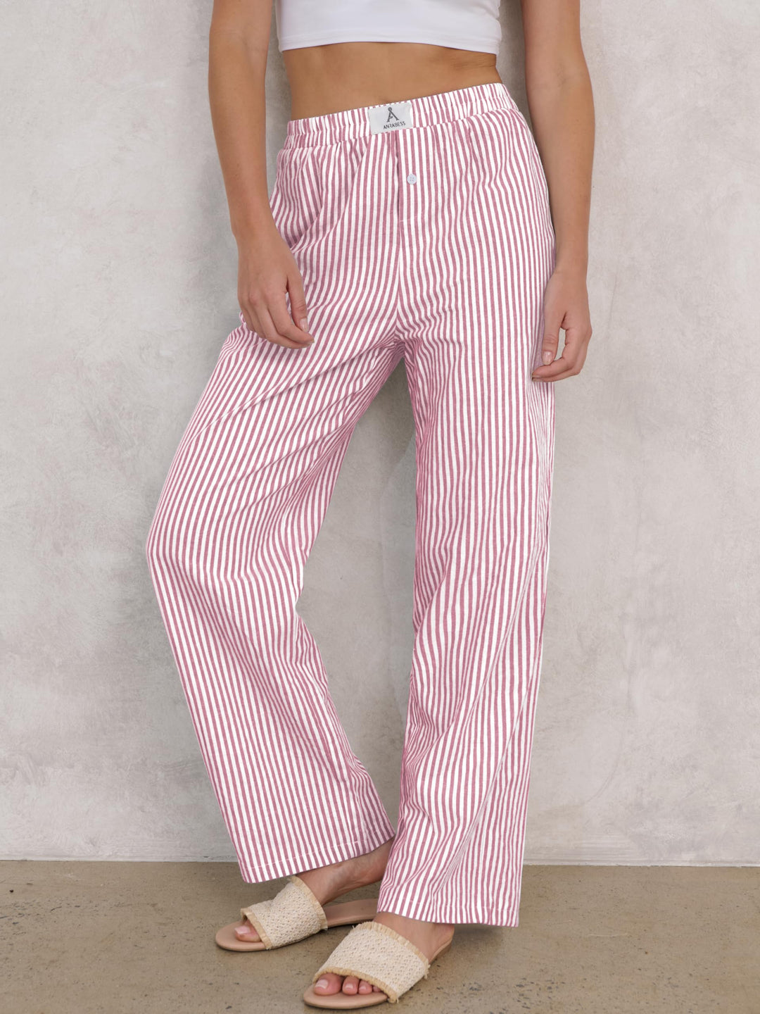 ANRABESS Womens Gingham Striped Boxer Pants | Wide Leg Elastic Waist with Pockets, Lounge Pajama Bottoms Home Daily Wear, Lightweight Breathable, Casual Summer Fall