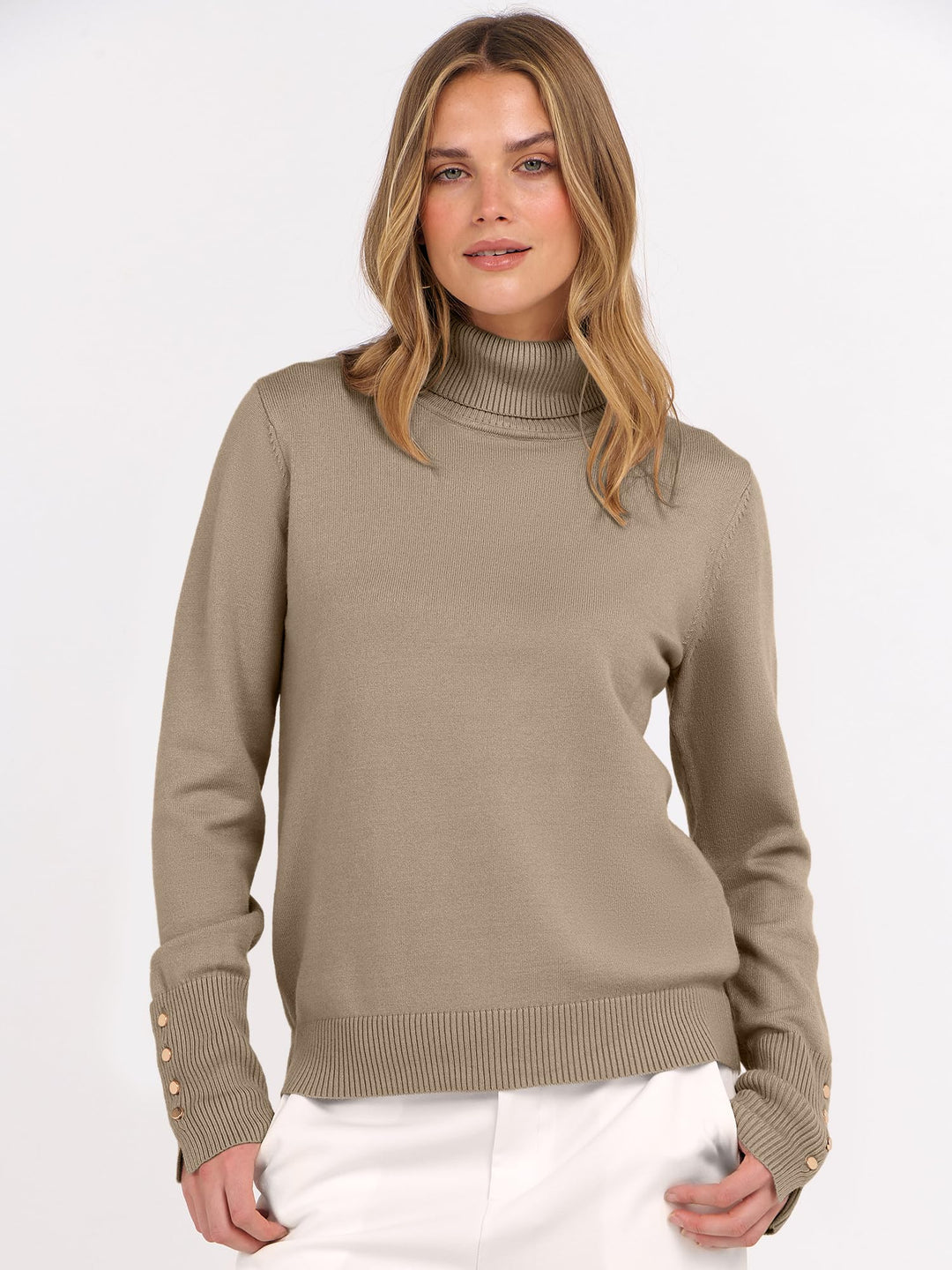 ANRABESS Turtleneck Sweaters for Women Long Sleeve Tops | 2026 Fall Winter Fashion Clothes, Office Work Daily Wear Dressy Casual Outfits, Soft Knitted Ribbed Button-Cuff Pullover Top