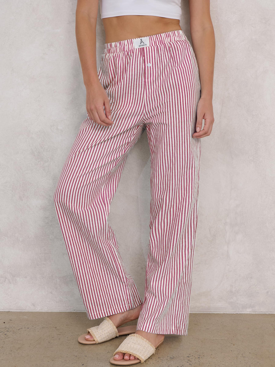 ANRABESS Womens Gingham Striped Boxer Pants | Wide Leg Elastic Waist with Pockets, Lounge Pajama Bottoms Home Daily Wear, Lightweight Breathable, Casual Summer Fall