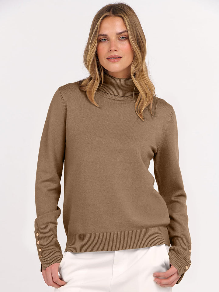 ANRABESS Turtleneck Sweaters for Women Long Sleeve Tops | 2026 Fall Winter Fashion Clothes, Office Work Daily Wear Dressy Casual Outfits, Soft Knitted Ribbed Button-Cuff Pullover Top