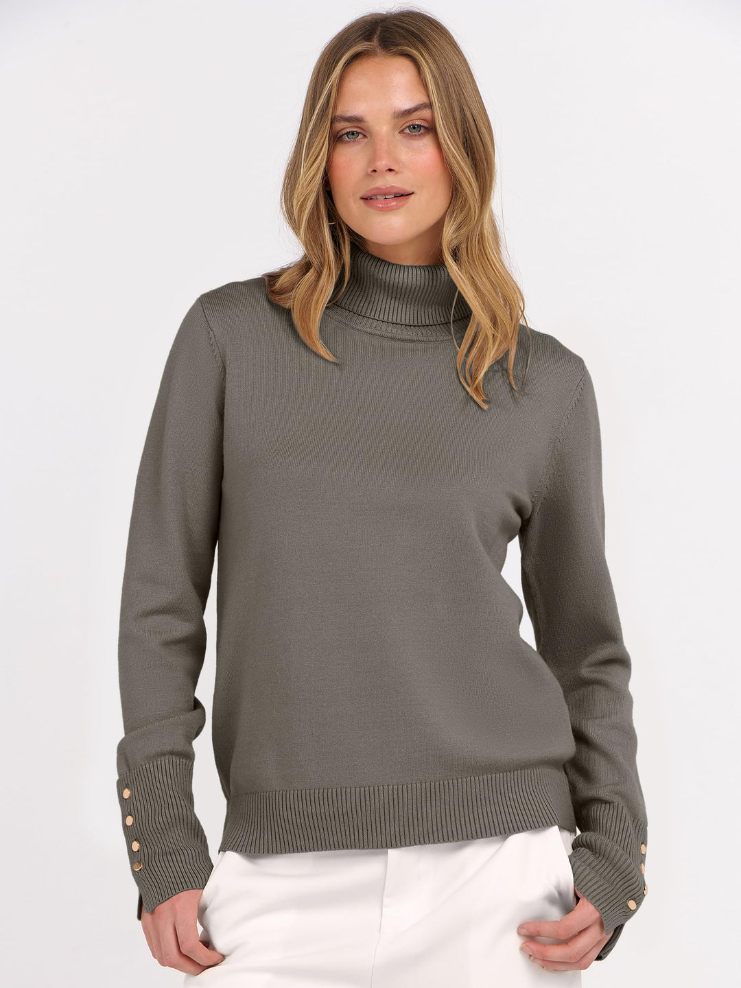 ANRABESS Turtleneck Sweaters for Women Long Sleeve Tops | 2026 Fall Winter Fashion Clothes, Office Work Daily Wear Dressy Casual Outfits, Soft Knitted Ribbed Button-Cuff Pullover Top