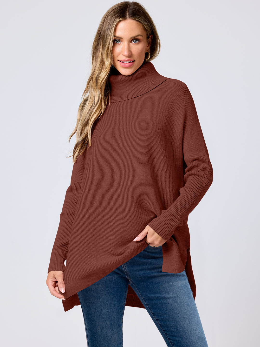 ANRABESS Batwing Sleeve Turtleneck Loose Tunic Pullover