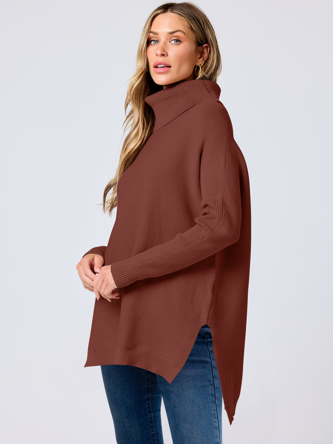 ANRABESS Batwing Sleeve Turtleneck Loose Tunic Pullover