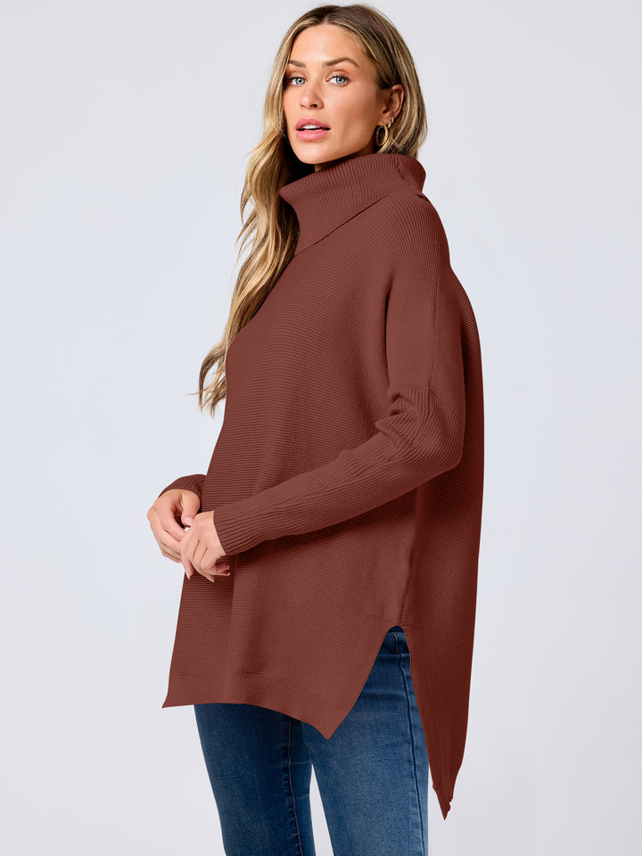 ANRABESS Batwing Sleeve Turtleneck Loose Tunic Pullover