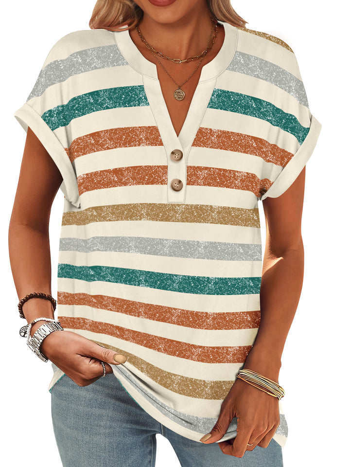ANRABESS Women's Short Sleeve V-Neck Henley Top