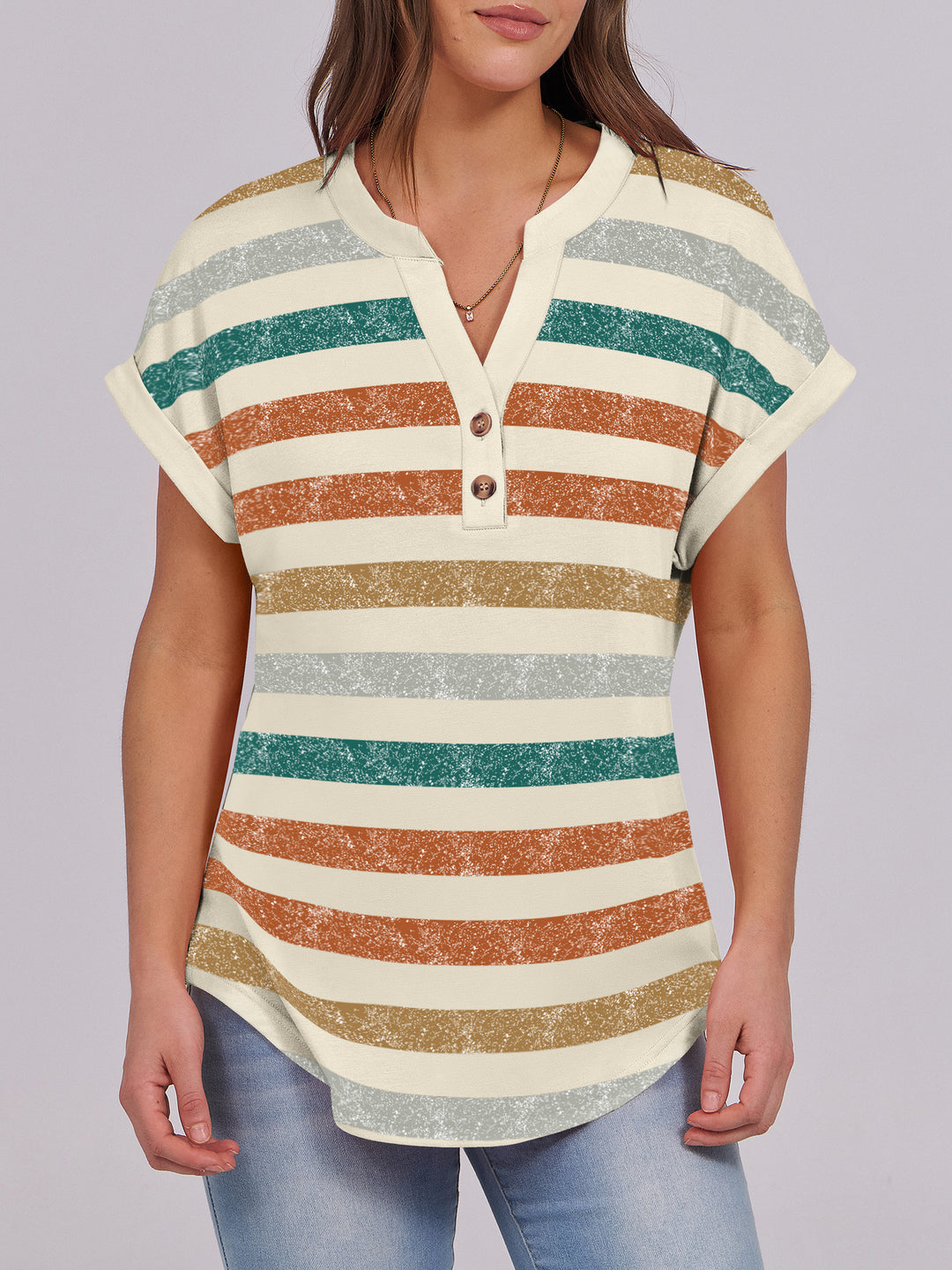 ANRABESS Women's Short Sleeve V-Neck Henley Top