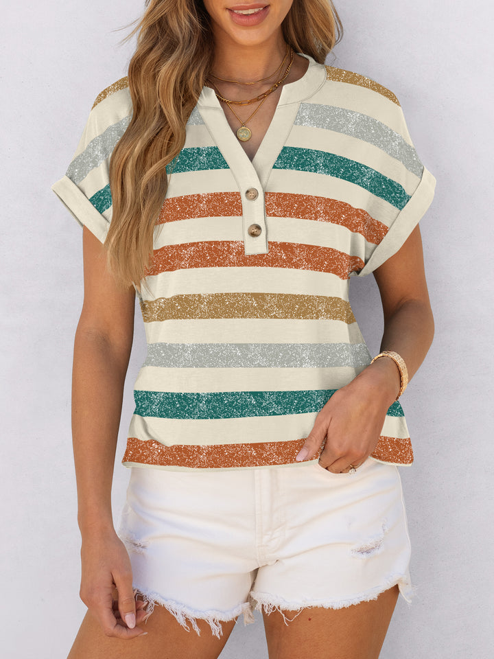 ANRABESS Women's Short Sleeve V-Neck Henley Top