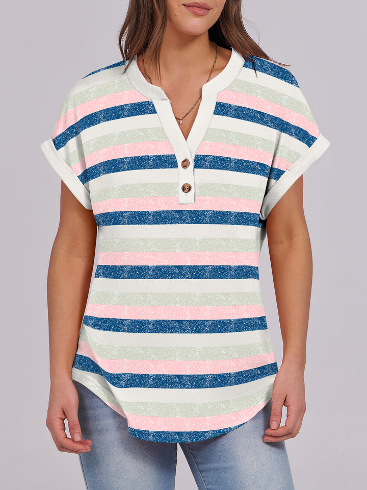 ANRABESS Women's Short Sleeve V-Neck Henley Top