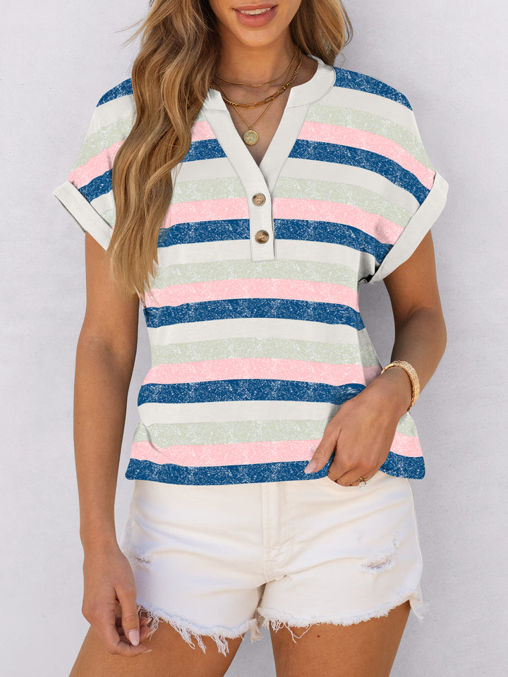 ANRABESS Women's Short Sleeve V-Neck Henley Top