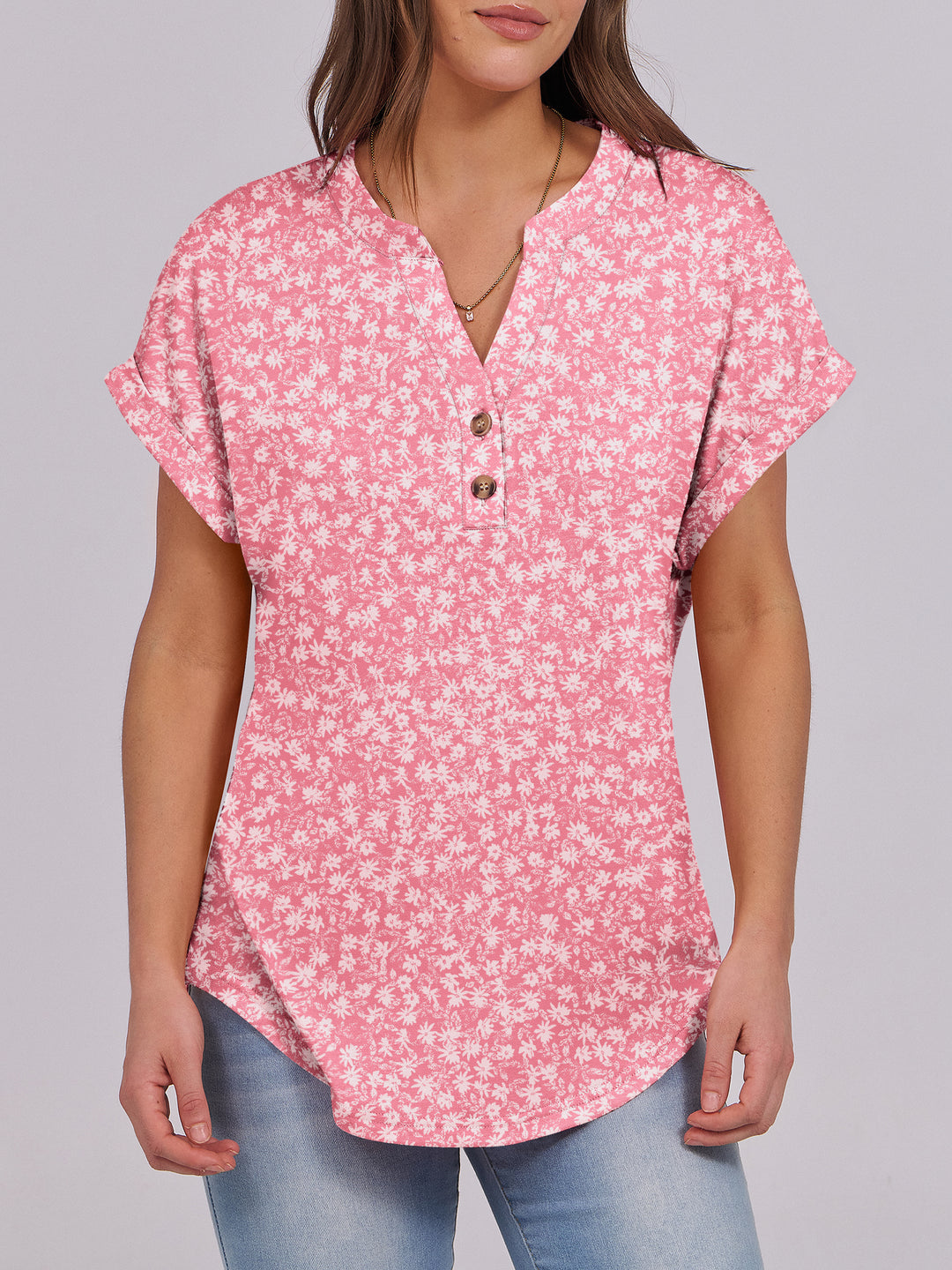 ANRABESS Women's Short Sleeve V-Neck Henley Top