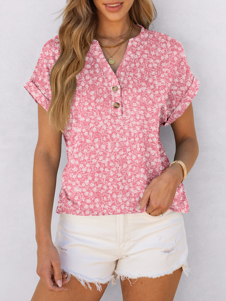 ANRABESS Women's Short Sleeve V-Neck Henley Top