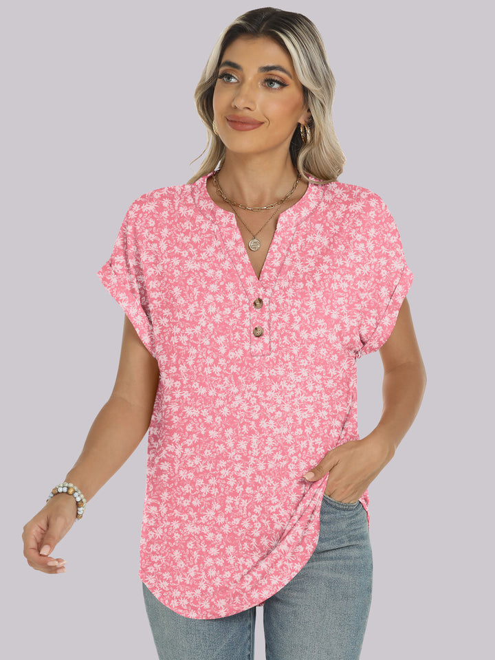 ANRABESS Women's Short Sleeve V-Neck Henley Top