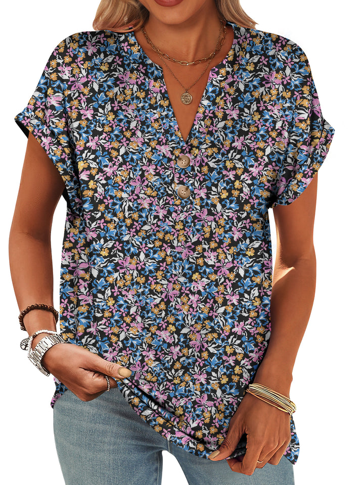 ANRABESS Women's Short Sleeve V-Neck Henley Top