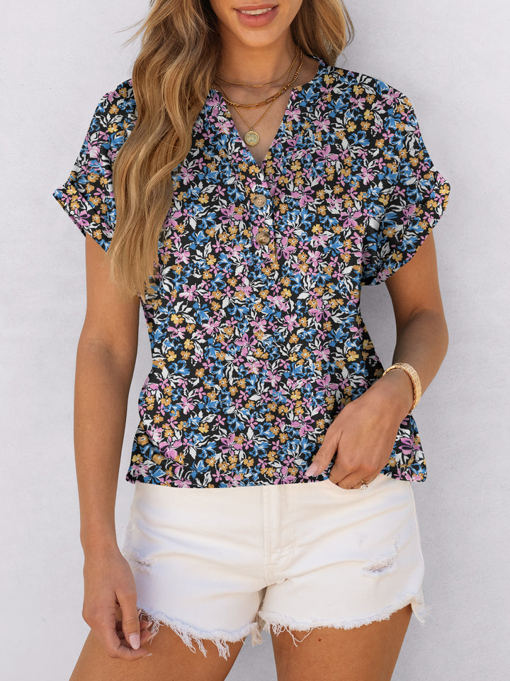 ANRABESS Women's Short Sleeve V-Neck Henley Top