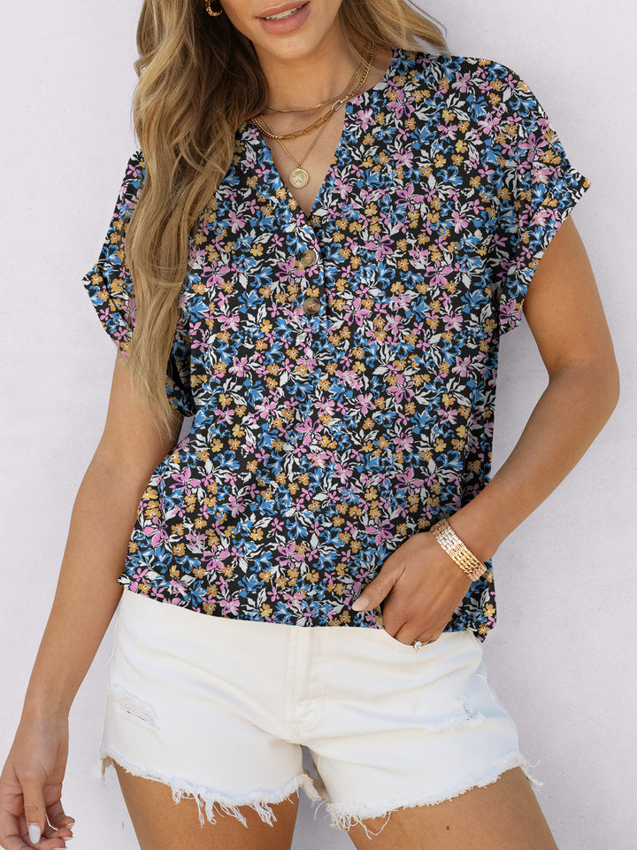 ANRABESS Women's Short Sleeve V-Neck Henley Top