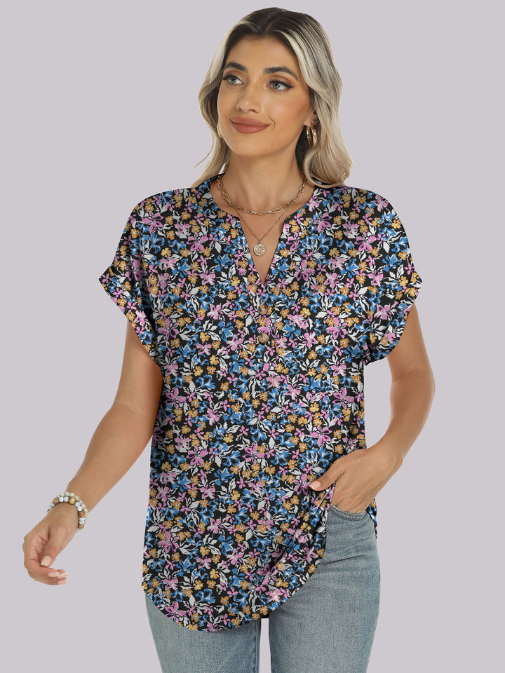 ANRABESS Women's Short Sleeve V-Neck Henley Top