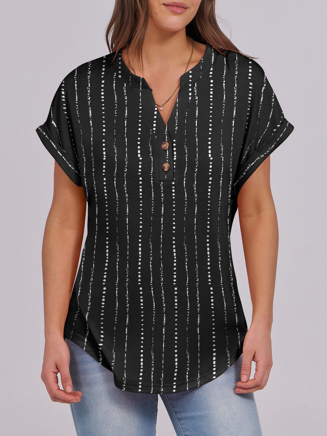 ANRABESS Women's Short Sleeve V-Neck Henley Top