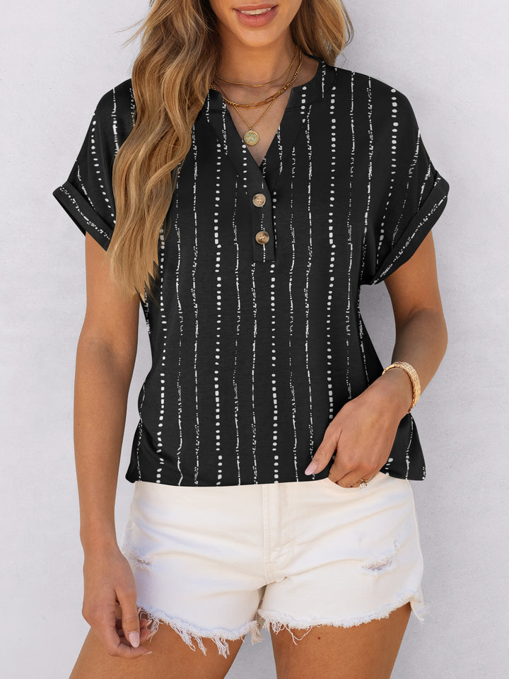 ANRABESS Women's Short Sleeve V-Neck Henley Top