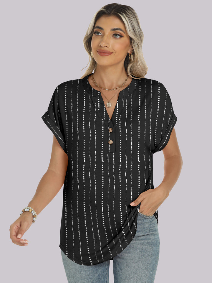 ANRABESS Women's Short Sleeve V-Neck Henley Top