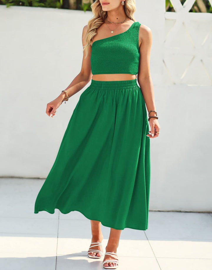 Anrabess 2 Pieces Outfits Crop Top & High Waist Dress Set with Pockets