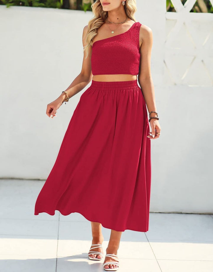 Anrabess 2 Pieces Outfits Crop Top & High Waist Dress Set with Pockets