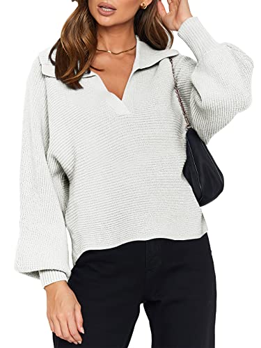 Anrabess Henley V Neck Ribbed Knit Loose Pullover Sweater Top