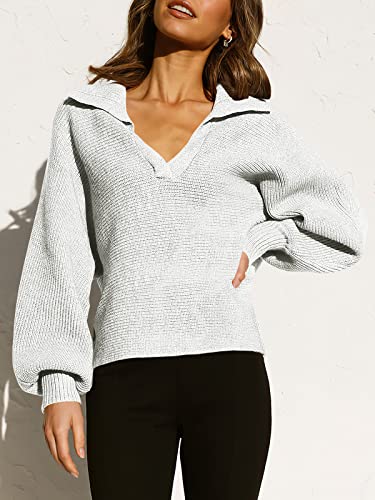 Anrabess Henley V Neck Ribbed Knit Loose Pullover Sweater Top