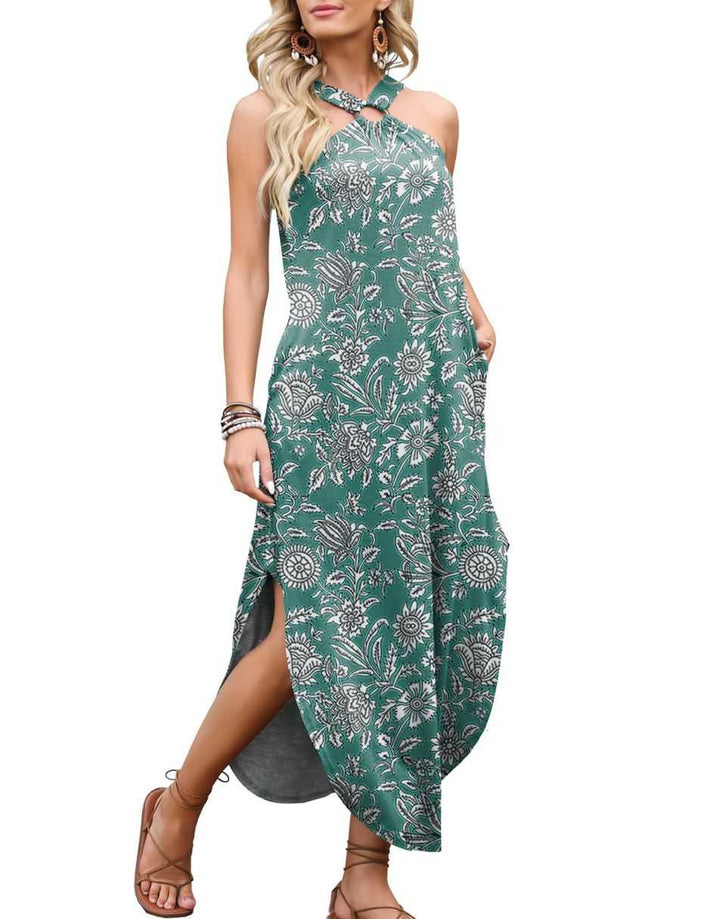 ANRABESS Criss Cross Sundress Sleeveless Split Maxi Long Beach Dress with Pockets