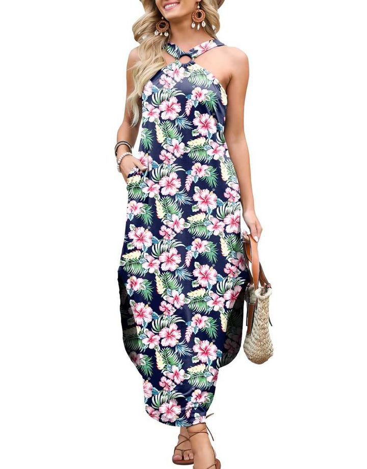 ANRABESS Criss Cross Sundress Sleeveless Split Maxi Long Beach Dress with Pockets