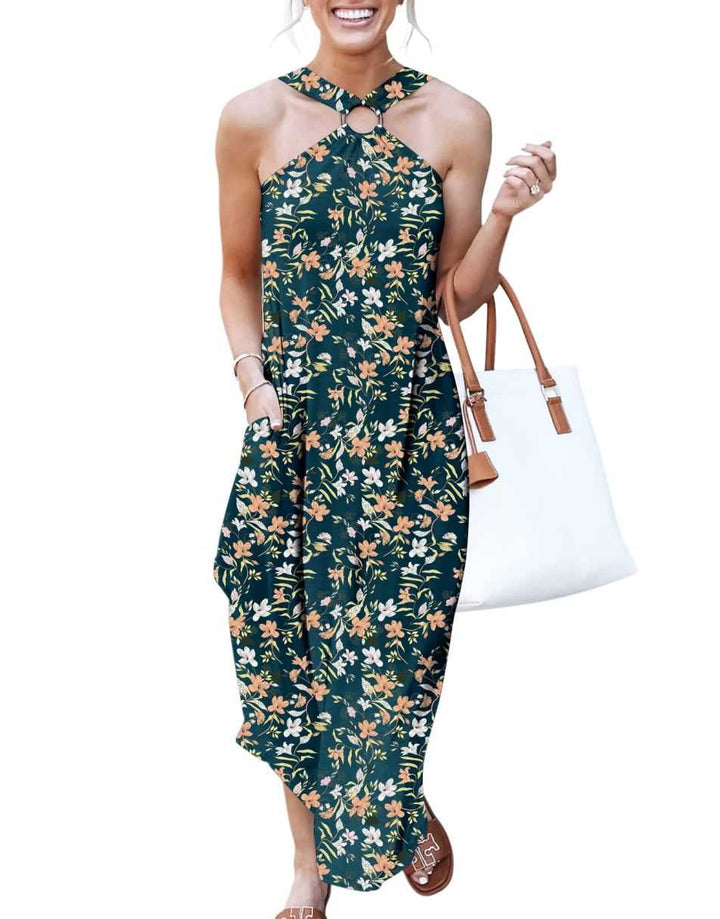 ANRABESS Criss Cross Sundress Sleeveless Split Maxi Long Beach Dress with Pockets