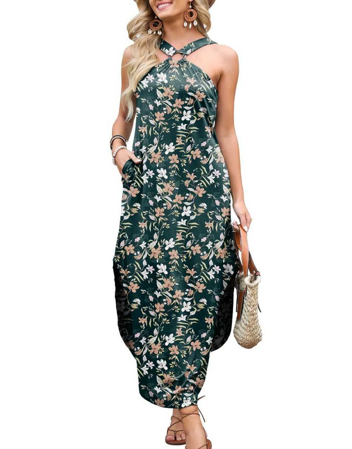 ANRABESS Criss Cross Sundress Sleeveless Split Maxi Long Beach Dress with Pockets