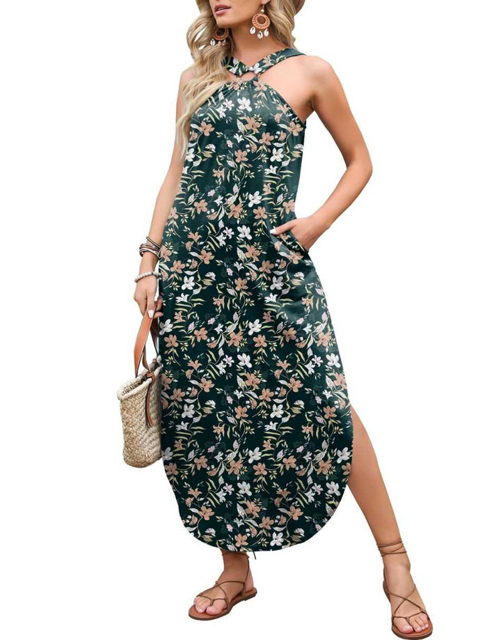 ANRABESS Criss Cross Sundress Sleeveless Split Maxi Long Beach Dress with Pockets