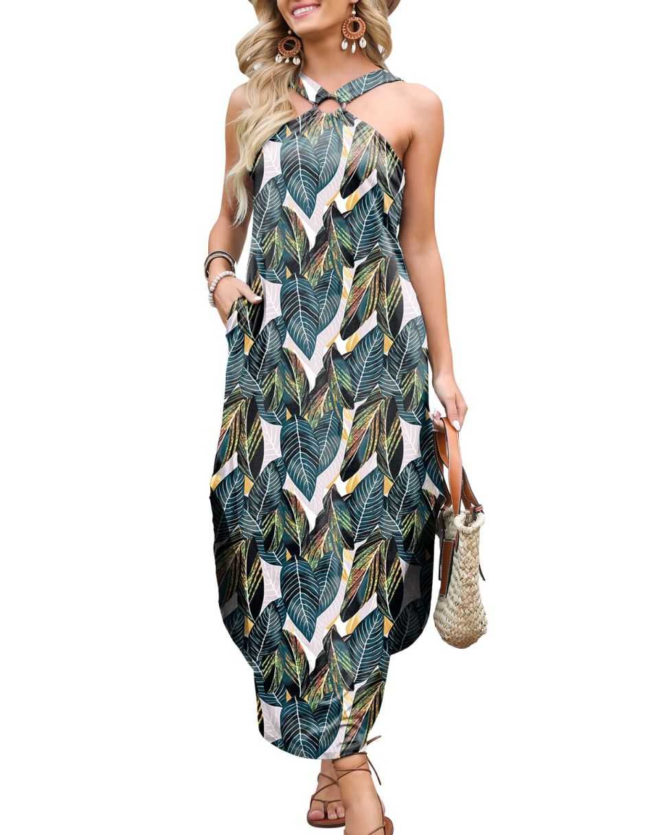 ANRABESS Criss Cross Sundress Sleeveless Split Maxi Long Beach Dress with Pockets