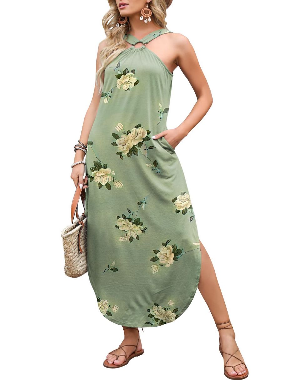 ANRABESS Criss Cross Sundress Sleeveless Split Maxi Long Beach Dress with Pockets