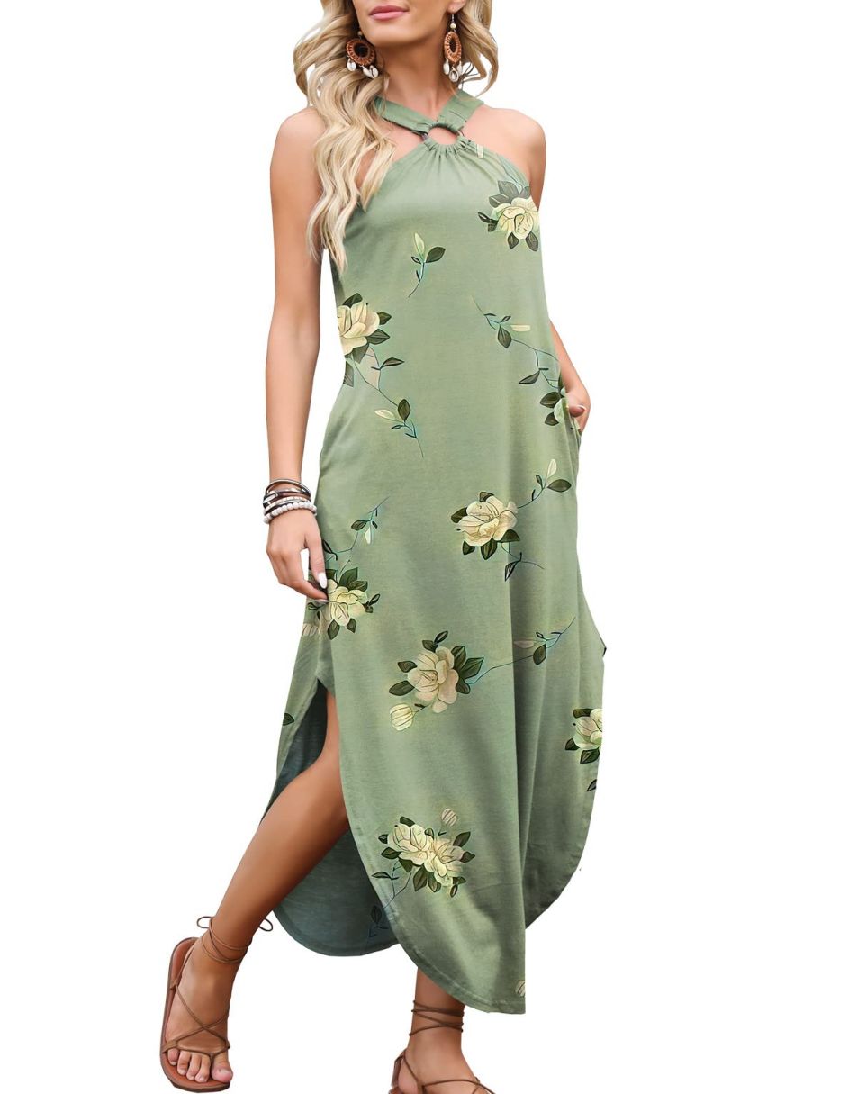 ANRABESS Criss Cross Sundress Sleeveless Split Maxi Long Beach Dress with Pockets