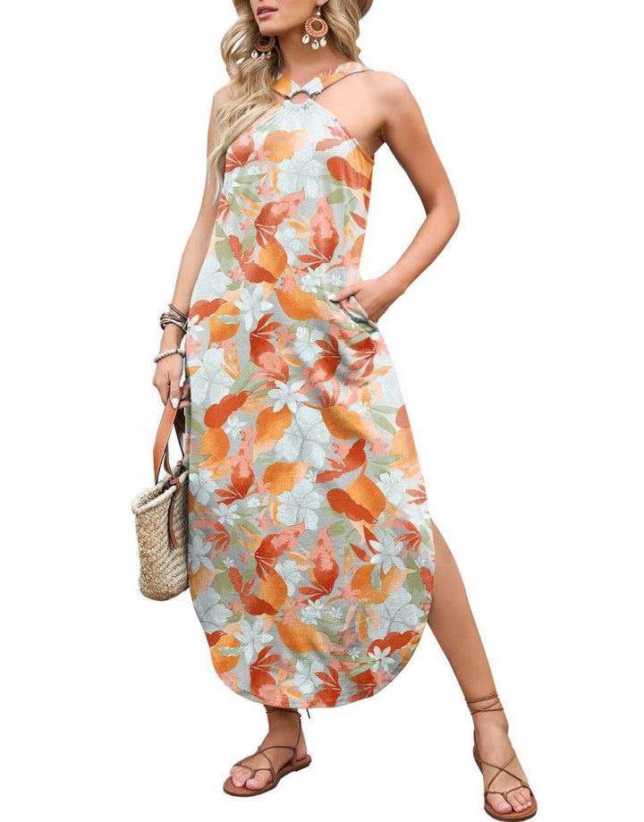 ANRABESS Criss Cross Sundress Sleeveless Split Maxi Long Beach Dress with Pockets