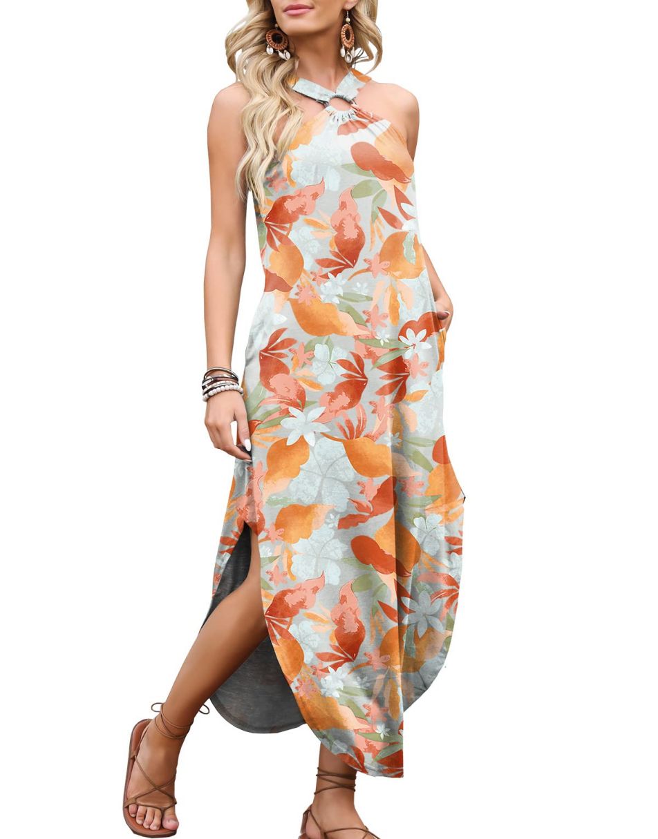 ANRABESS Criss Cross Sundress Sleeveless Split Maxi Long Beach Dress with Pockets