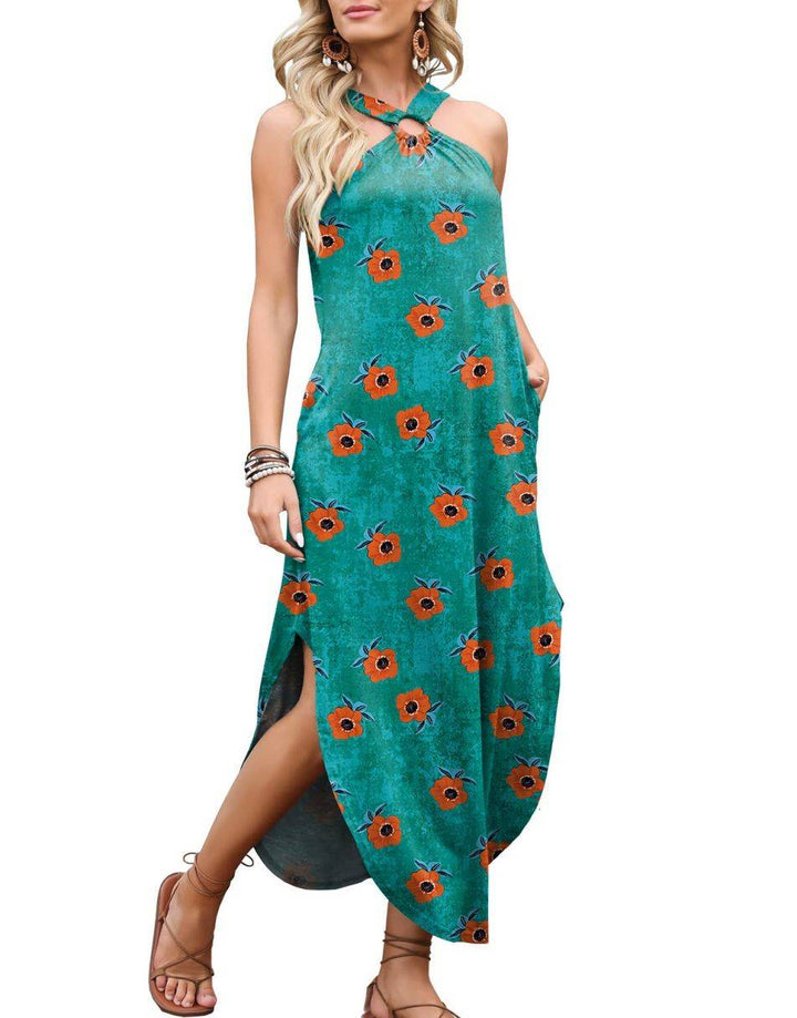 ANRABESS Criss Cross Sundress Sleeveless Split Maxi Long Beach Dress with Pockets