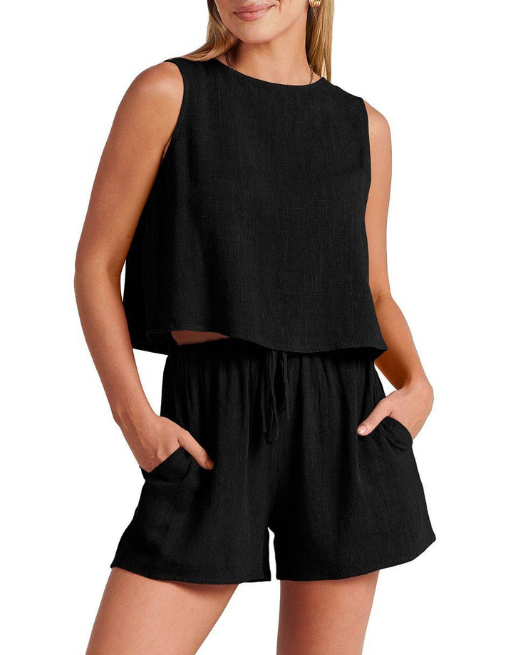 ANRABESS Crop Top Tank and High Waisted Shorts 2 Piece Outfits