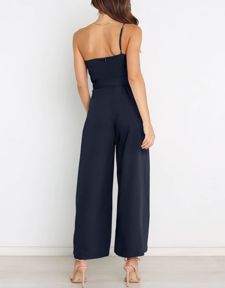 ANRABESS Women's One-Shoulder Jumpsuit – Sleeveless Wide Leg